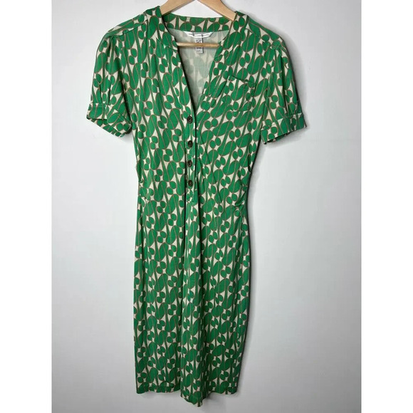 Diane Von Furstenberg Silk Kelly Green Geometric Dress Women’s‎ 2 Midi Feminine - Picture 4 of 8